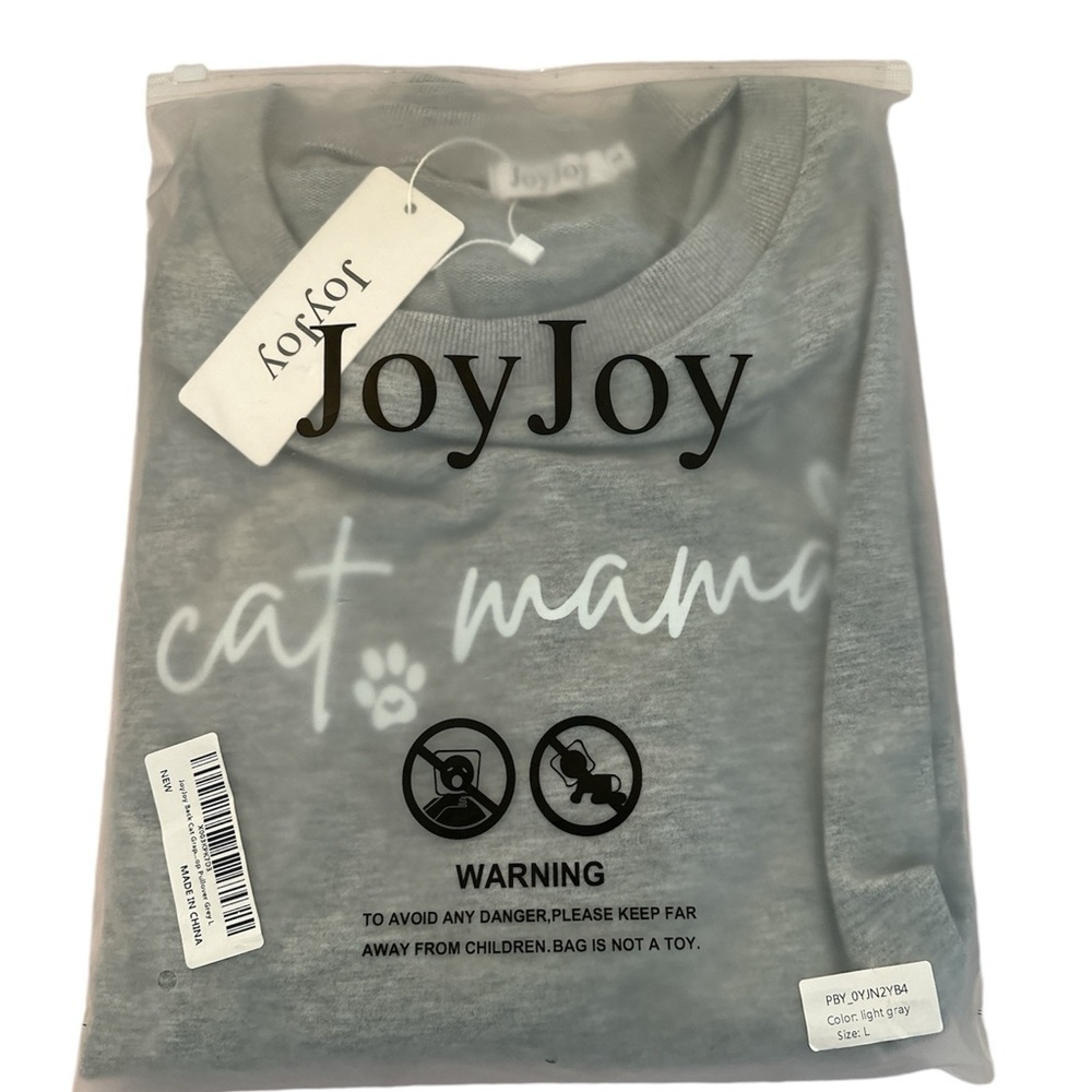 JOYJOY “Cat Mama” Gray Large Cat Lovers Sweatshirt Summer Casual BNWT - Picture 2 of 3